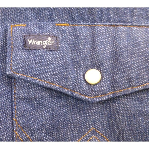 Wrangler Mens Denim Pearl Snap Cowboy Short Sleeve Shirt XXL Blue Cotton - Picture 7 of 10